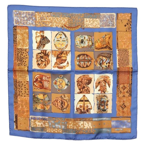 HERMES Carre 45 Scarf ""PERSONA"" Silk Blue Auth 135500 - Picture 1 of 11
